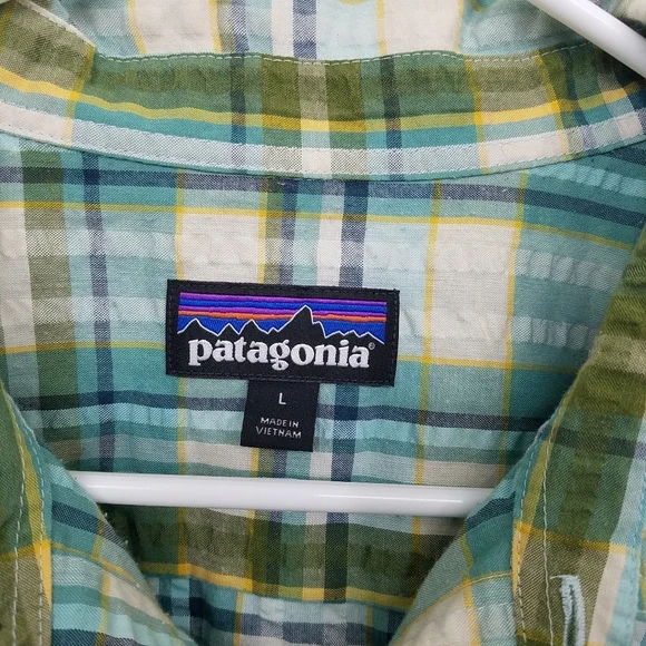 Patagonia Puckerware Shirt Organic Cotton Plaid in Beryl Green Large - Picture 10 of 13